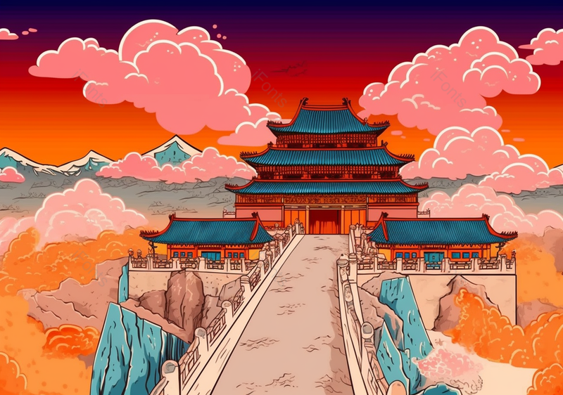 山中无人的庙宇中国风插画背景,插画/手绘图,插画/手绘图库,插画/手绘图下载,插画/手绘